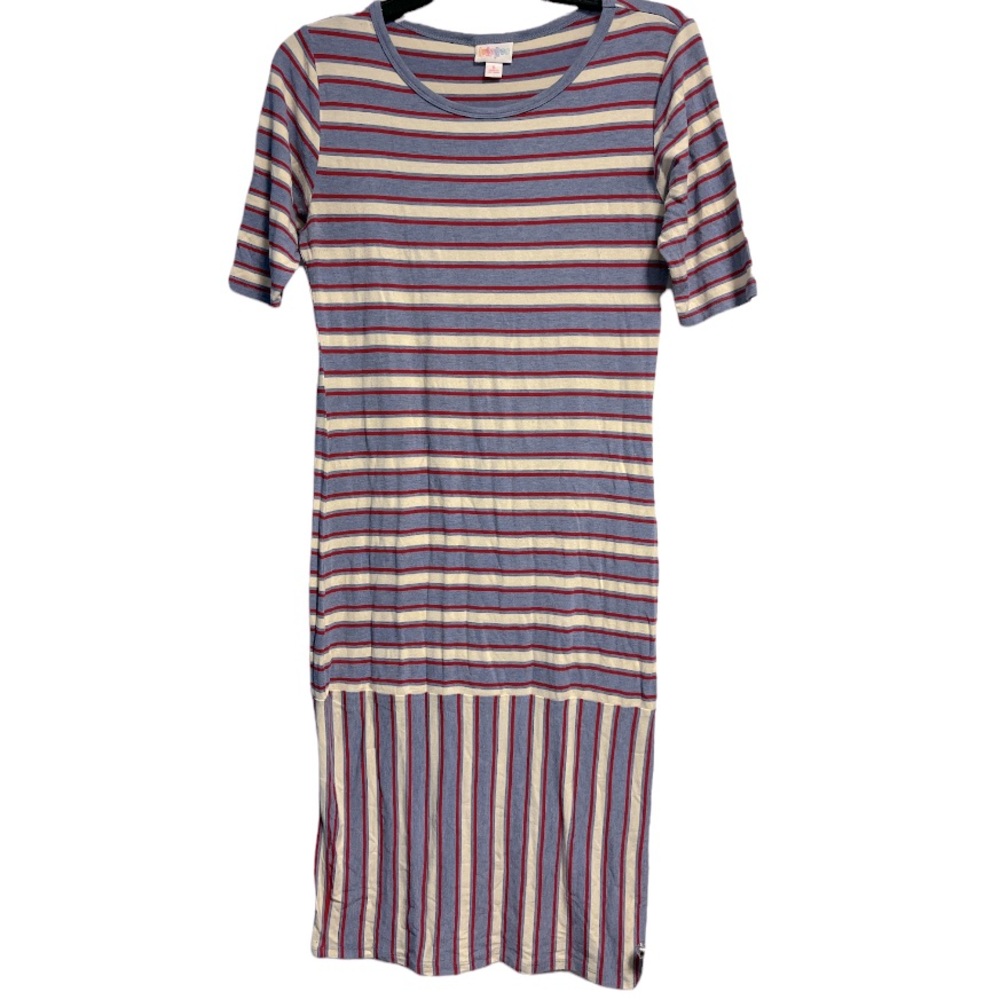LuLaRoe Julia Red White and Blue Striped Dress